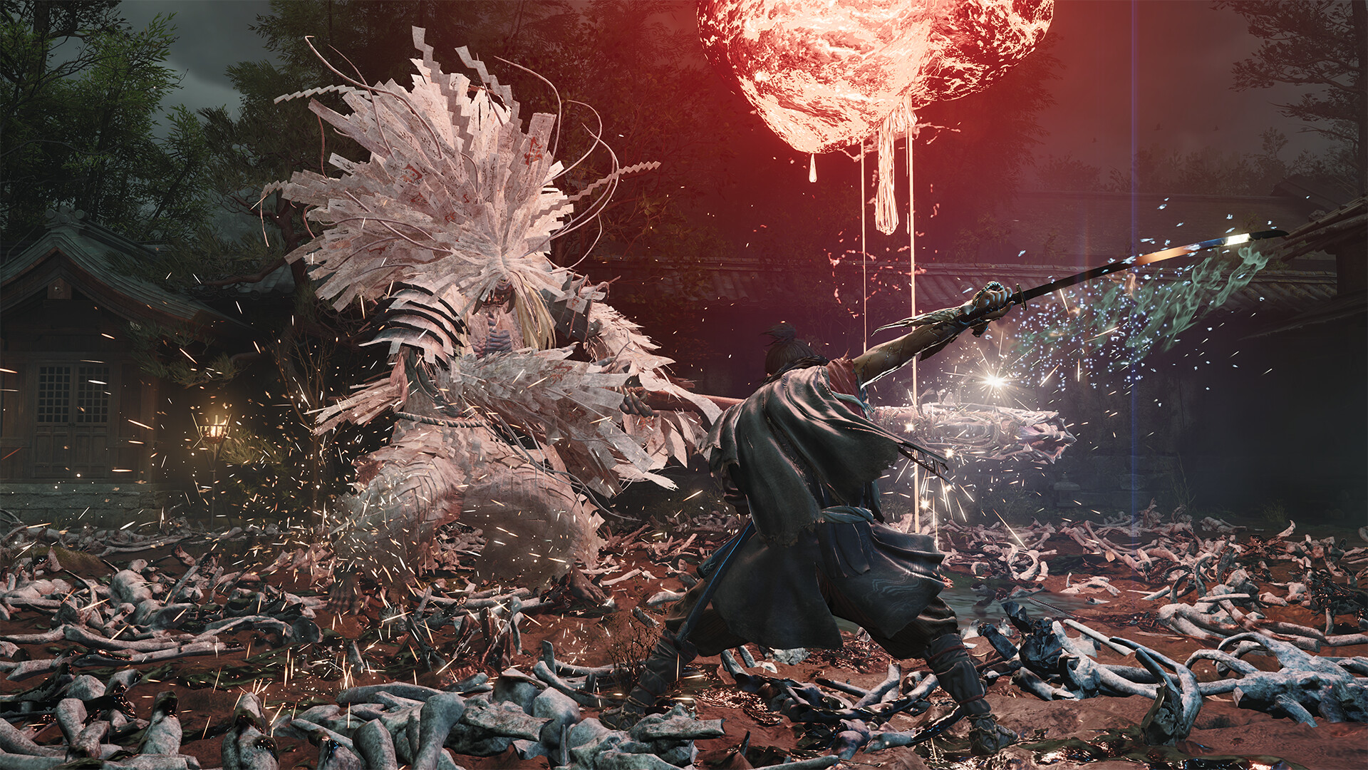 Miyamoto Musashi fights a huge white Genma in an official screenshot